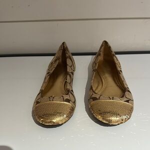 Coach Gold Flats, some fraying around the edges and the toe of the right flat